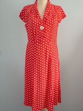 Vintage 90’s does 40’s April Cornell Red and White Polka Dot Midi Dress